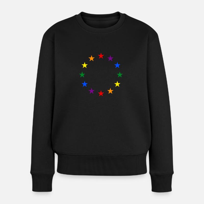 EU Sterne in Regenbogenfarben - Europa LGBT Euro - Frauen Premium Bio Pullover - Schwarz