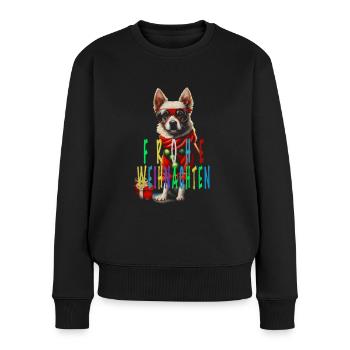 Lustiger Hund bunt frohe Weihnachten - Frauen Premium Bio Pullover - Schwarz - Vorne - Julia (174cm)