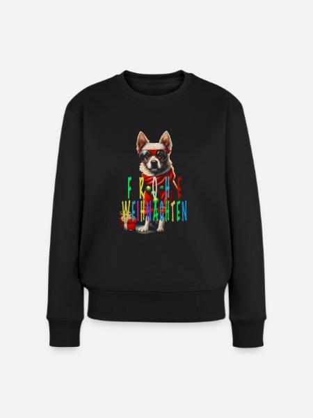 Lustiger Hund bunt frohe Weihnachten - Frauen Premium Bio Pullover - Schwarz
