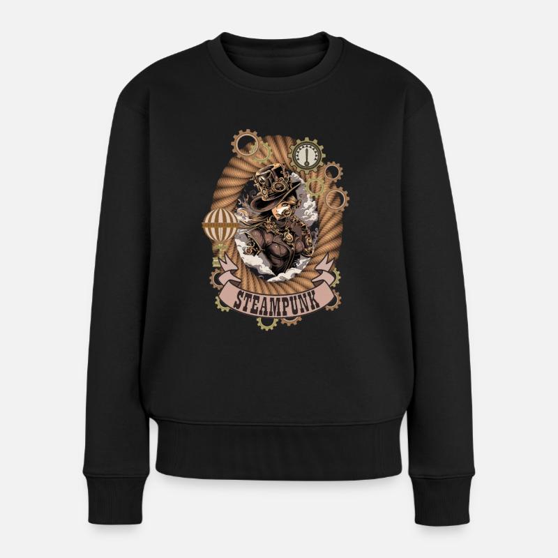 STEAMPUNK GIRL - Frauen Premium Bio Pullover - Schwarz
