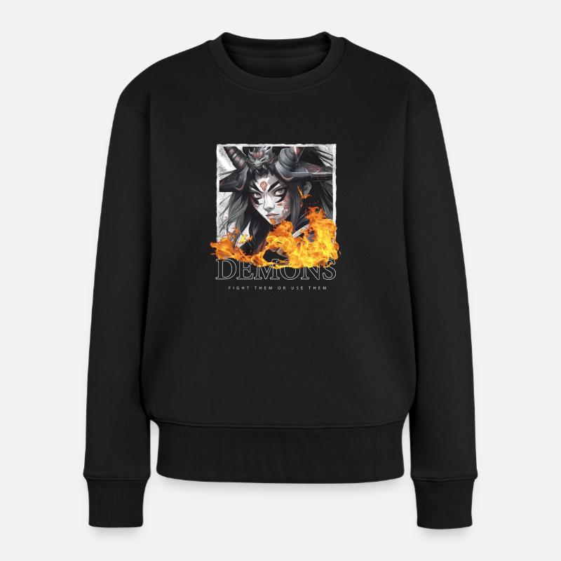 Dämon Samurai - Frauen Premium Bio Pullover - Schwarz