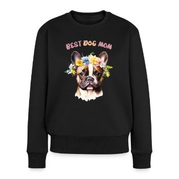 meilleure maman de chien - Portrait de bouledogue français - Pull Premium bio Femme - noir - Devant - Julia (174cm)