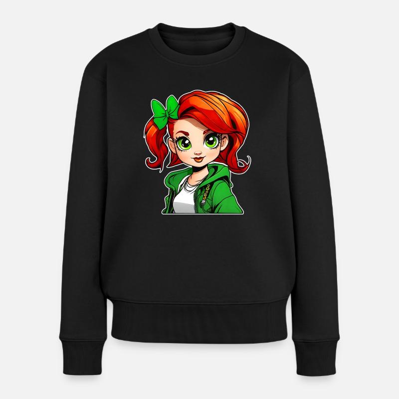 Niedliches irisches rothaariges Mädchen - Frauen Premium Bio Pullover - Schwarz