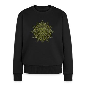 Higher Frequency gelb - Mandala made with Love - Frauen Premium Bio Pullover - Schwarz - Vorne - Julia (174cm)