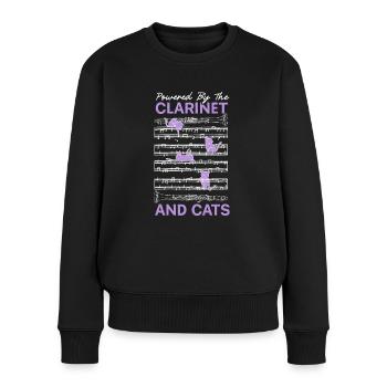 Angetrieben von Klarinette und Katzen Kitty Lover Musiker - Frauen Premium Bio Pullover - Schwarz - Vorne - Julia (174cm)