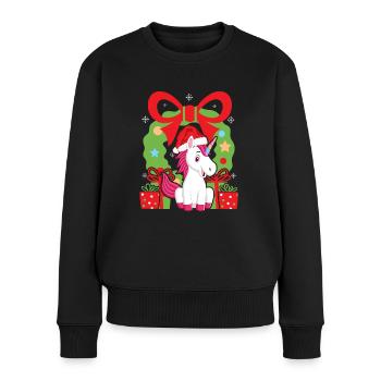 Einhorn Weihnachten Frohe Feiertage Weihnachtsmann - Frauen Premium Bio Pullover - Schwarz - Vorne - Julia (174cm)