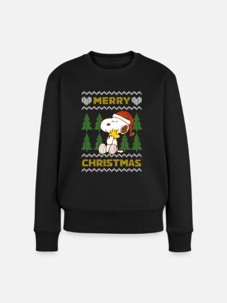 Peanuts Snoopy Merry Christmas - Frauen Premium Bio Pullover - Schwarz