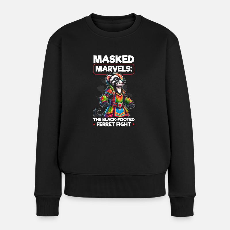 Gefährdete Spezies Schwarzfußfrettchen - Frauen Premium Bio Pullover - Schwarz