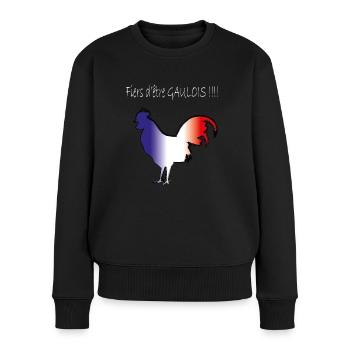 Coq Gaulois blanc - Pull Premium bio Femme - noir - Devant - Julia (174cm)