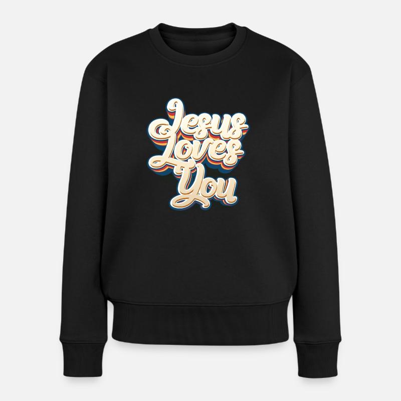 Jesus liebt dich - Frauen Premium Bio Pullover - Schwarz