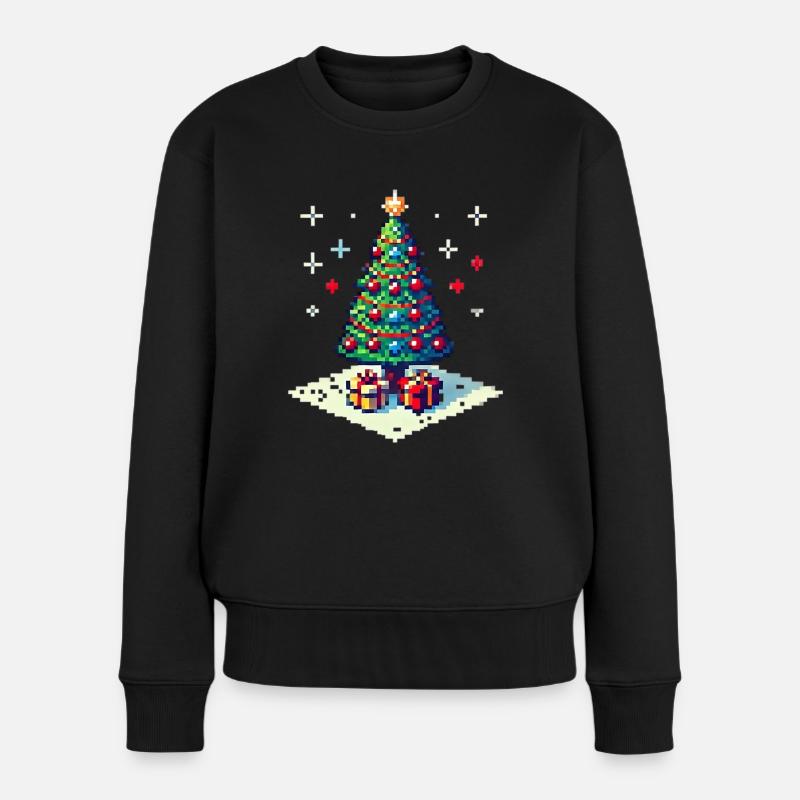 8 Bit Weihnachtsbaum - Frauen Premium Bio Pullover - Schwarz