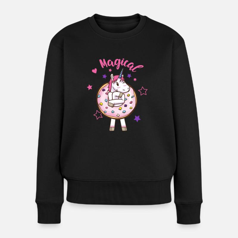 Einhorn Magie Donut - Frauen Premium Bio Pullover - Schwarz