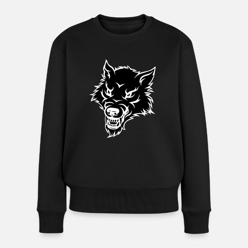 wolf - Frauen Premium Bio Pullover - Schwarz