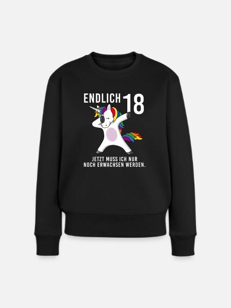 Einhorn Dab Alter endlich 18 Spruch Geschenk Shirt - Frauen Premium Bio Pullover - Schwarz