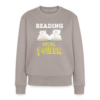 Mon livre sent mieux que votre tablette - Pull Premium bio Femme - taupe - Devant - Julia (174cm)