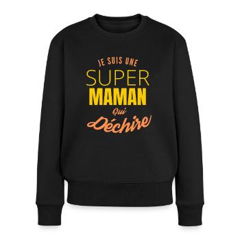 Super Maman qui Déchire : Gestionnaire de Bonheur - Pull Premium bio Femme - noir - Devant - Julia (174cm)