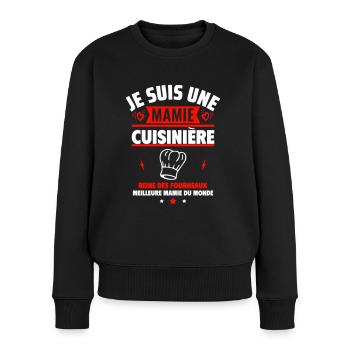 mamie cuisinière,Cadeau fête des grands-mères - Pull Premium bio Femme - noir - Devant - Julia (174cm)