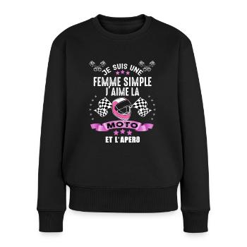 Femme Motarde Cadeau moto apero - Pull Premium bio Femme - noir - Devant - Julia (174cm)