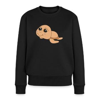 Kleine süße Schildkröte - Frauen Premium Bio Pullover - Schwarz - Vorne - Julia (174cm)