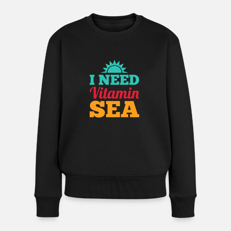 I NEED VITAMIN SEE - Beach Please Geschenk Meer - Frauen Premium Bio Pullover - Schwarz