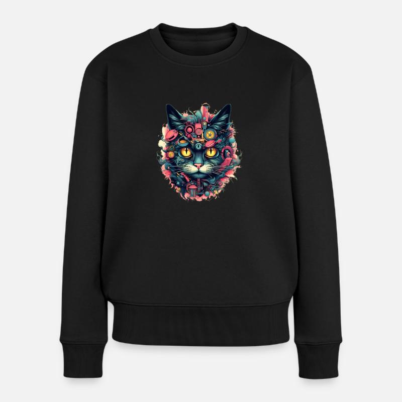 Cyperpunk Katze - Frauen Premium Bio Pullover - Schwarz