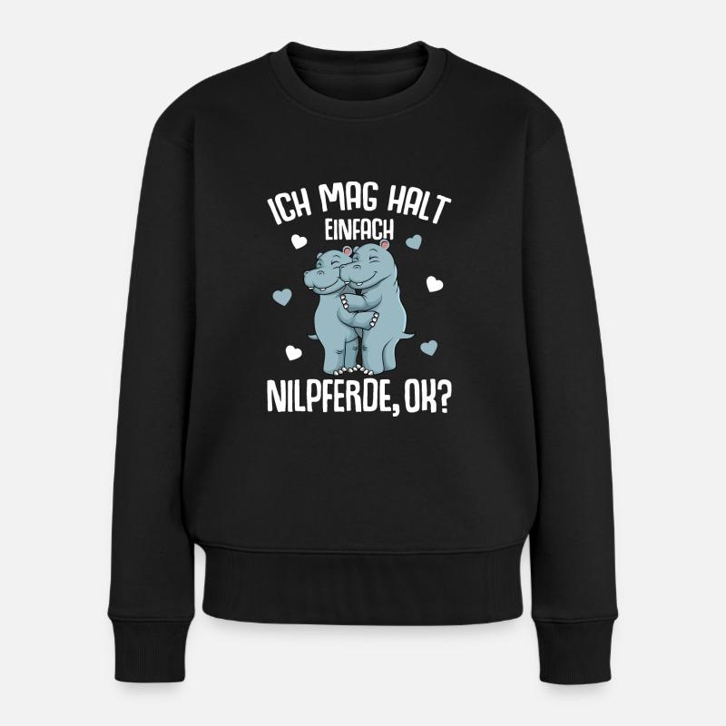 Nilpferd Ich mag halt Nilpferde Hippo - Frauen Premium Bio Pullover - Schwarz
