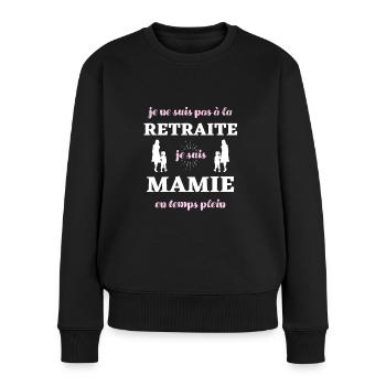 mamie retraite temps plein humour retraitée femme - Pull Premium bio Femme - noir - Devant - Julia (174cm)