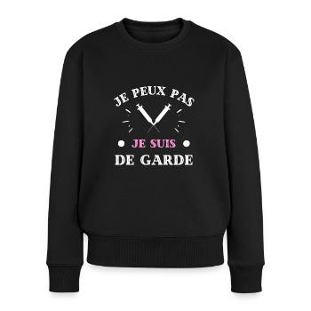 je peux pas je suis de garde humour infirmière - Pull Premium bio Femme - noir - Devant - Julia (174cm)