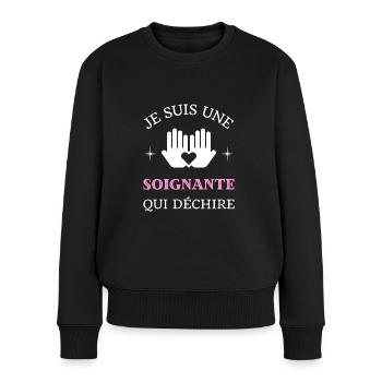aide soignante qui déchire femme idée cadeau drole - Pull Premium bio Femme - noir - Devant - Julia (174cm)