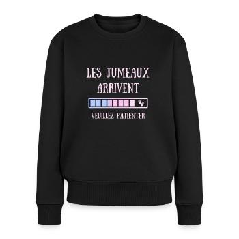 Jumeaux Femme Humour Annonce Grossesse Maman Drole - Pull Premium bio Femme - noir - Devant - Julia (174cm)