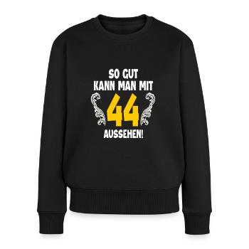 44. Geburtstag - Frauen Premium Bio Pullover - Schwarz - Vorne - Julia (174cm)