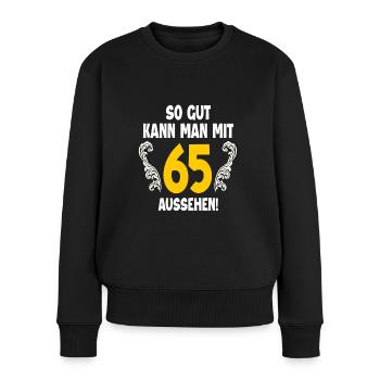 65. Geburtstag - Frauen Premium Bio Pullover - Schwarz - Vorne - Julia (174cm)