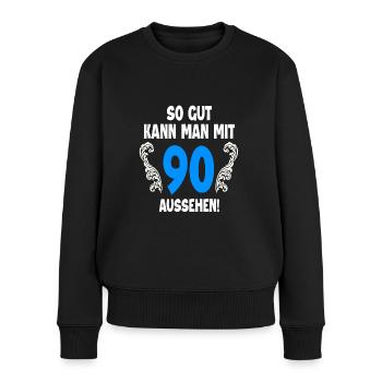 90. Geburtstag - Frauen Premium Bio Pullover - Schwarz - Vorne - Julia (174cm)