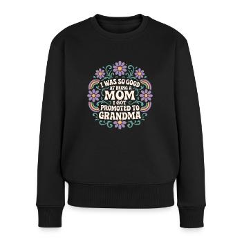Retro Blumen Mutter Befördert Oma - Frauen Premium Bio Pullover - Schwarz - Vorne - Julia (174cm)