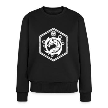 Polyertral Drachenkopf würfelt - Frauen Premium Bio Pullover - Schwarz - Vorne - Julia (174cm)