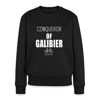 Eroberer der Galibier Radsportalpen - Frauen Premium Bio Pullover - Schwarz - Vorne - Julia (174cm)