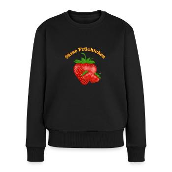 Süsse Früchtchen, Erdbeeren - Frauen Premium Bio Pullover - Schwarz - Vorne - Julia (174cm)