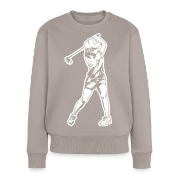 Golferin Skizze - Frauen Premium Bio Pullover - Taupe - Vorne - Julia (174cm)