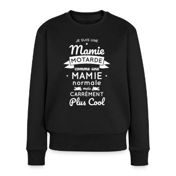 Mamie motarde comme une mamie normale plus cool - Pull Premium bio Femme - noir - Devant - Julia (174cm)