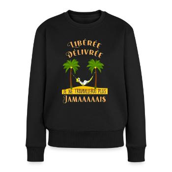 femme retraitée liberée delivrée cadeau retraite - Pull Premium bio Femme - noir - Devant - Julia (174cm)