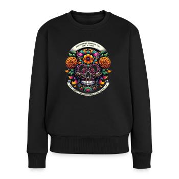 Ewige Ringelblume Calavera - Frauen Premium Bio Pullover - Schwarz - Vorne - Julia (174cm)