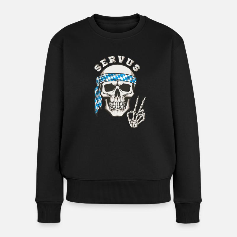 Totenkopf Bayern Servus - Frauen Premium Bio Pullover - Schwarz