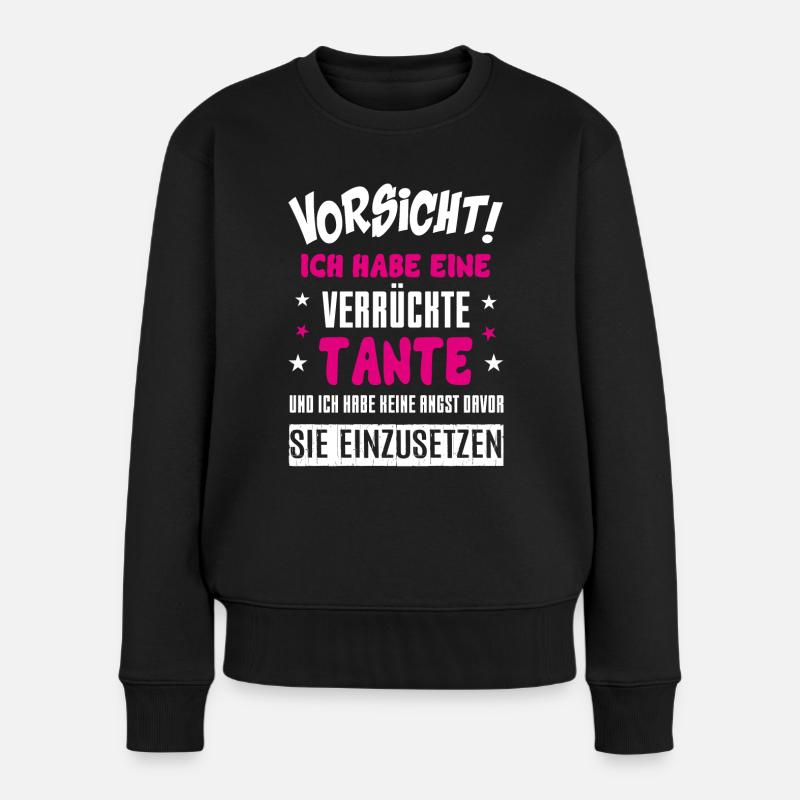 Verrückte Tante - Frauen Premium Bio Pullover - Schwarz