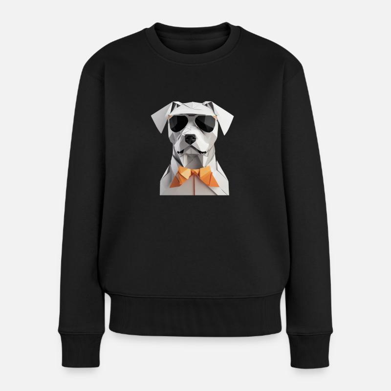 Cooler Hund im Origami-Style - Frauen Premium Bio Pullover - Schwarz