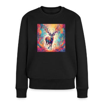 Portrait de cerf coloré - Pull Premium bio Femme - noir - Devant - Julia (174cm)