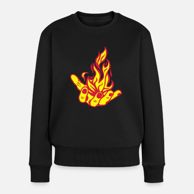 offene Hand offene Flamme, Feuer Fire1 Hand - Frauen Premium Bio Pullover - Schwarz