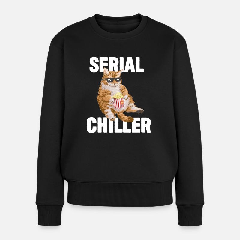 Faule Katze lustig - Serien-Chiller - Frauen Premium Bio Pullover - Schwarz