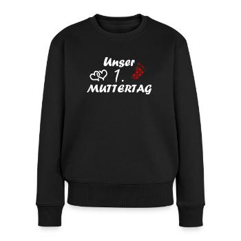 Der erster Muttertag Text mit Herzen und Muster - Frauen Premium Bio Pullover - Schwarz - Vorne - Julia (174cm)