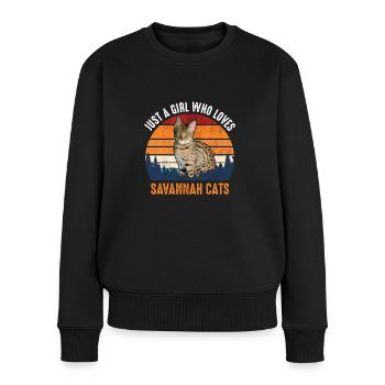 KATZE - SAVANNAH KATZE JUST A GIRL WHO LOVES... - Frauen Premium Bio Pullover - Schwarz - Vorne - Julia (174cm)