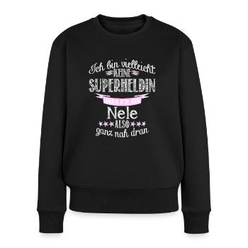nele - Frauen Premium Bio Pullover - Schwarz - Vorne - Julia (174cm)